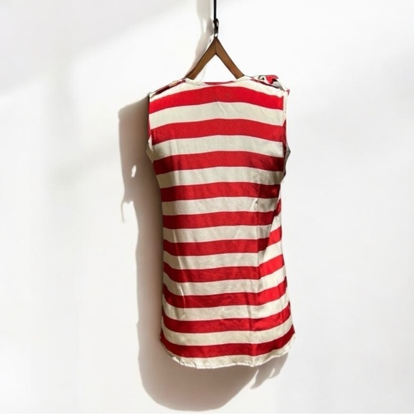🌻Karina Grimaldi Red & Off-White Stripe 100% Silk Tank Blouse w Epaulets Size S - Picture 5 of 7